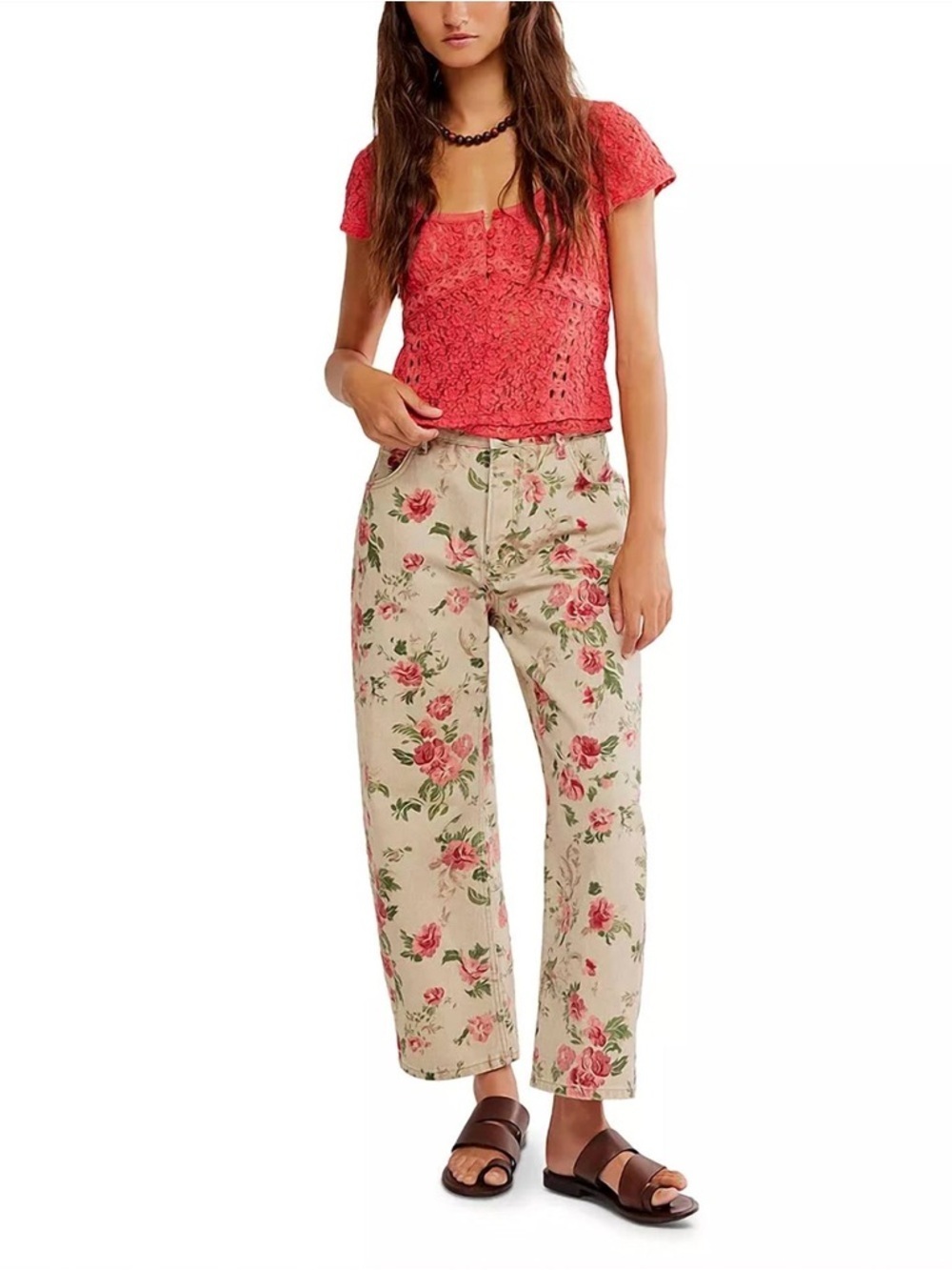 Free People NWT We The Free Deep Trance Mid Rise Printed Jeans Wallpaper Floral